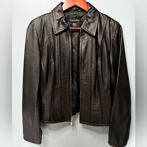 100% Leather Moda International Black Women’s Jacket Biker Moto | Size Medium